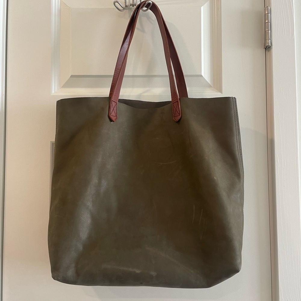 Madewell Large Transport Tote green and brown genuine leather